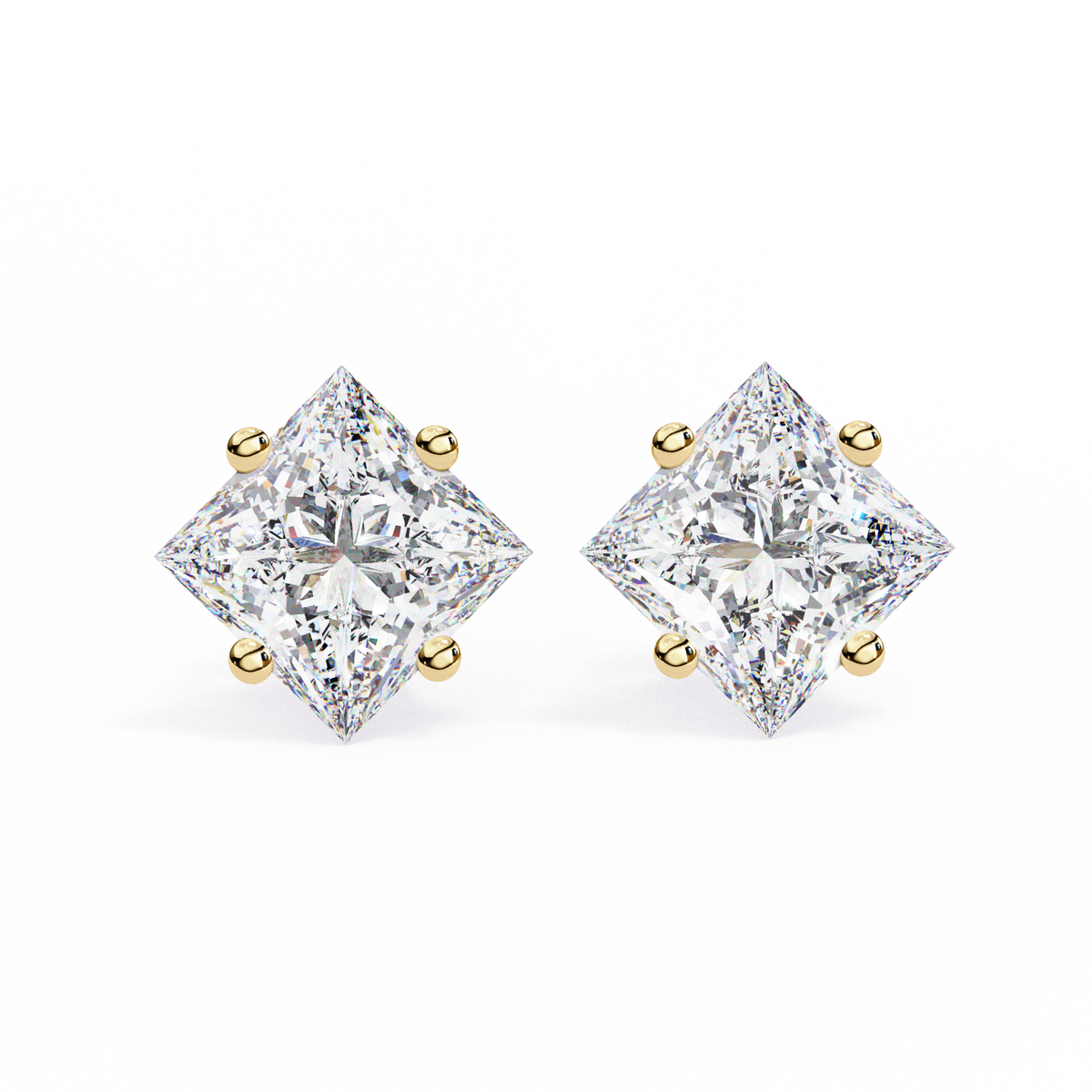 Princess Cut Natural Diamond Stud Earrings