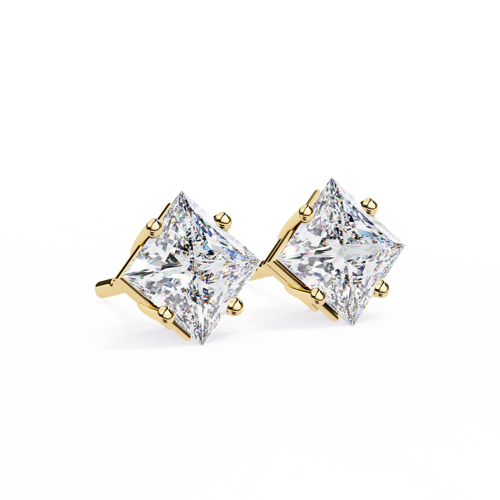 Princess Cut Natural Diamond Stud Earrings