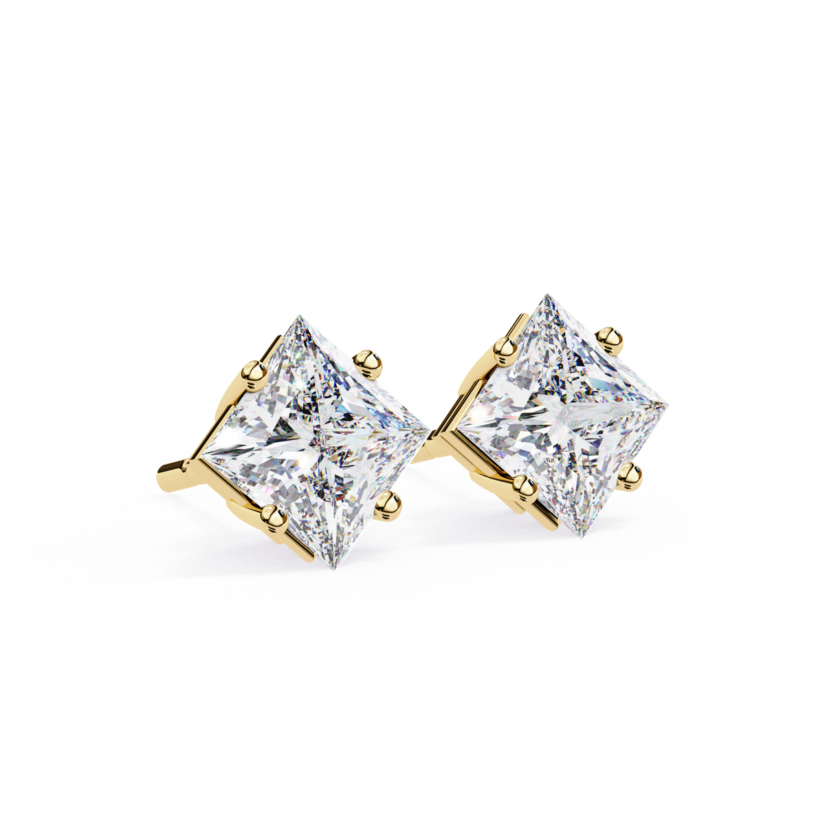 Princess Cut Natural Diamond Stud Earrings