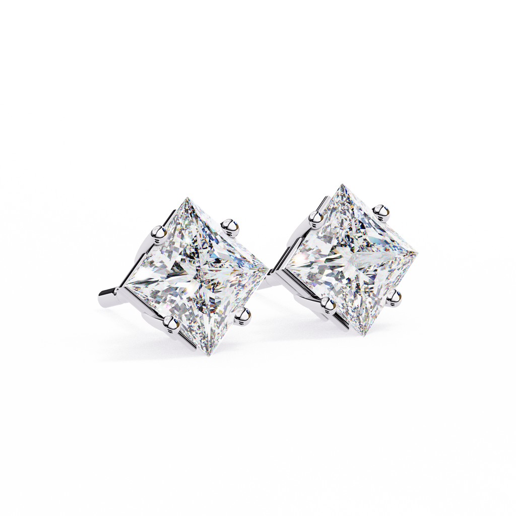 White Gold Six-Prong Crown Round Diamond Stud Earrings