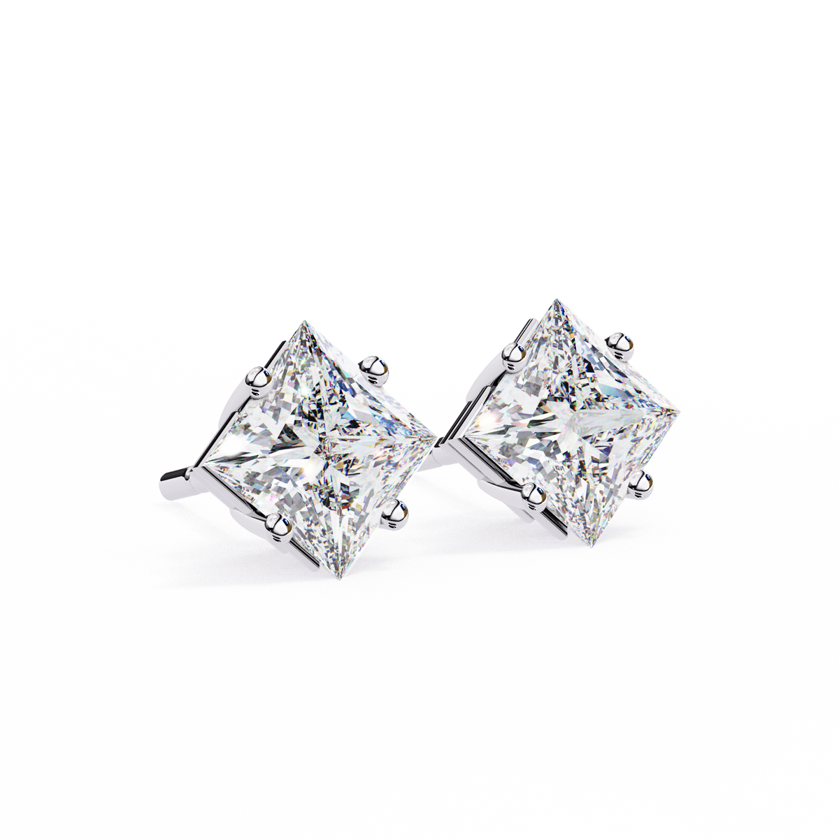 White Gold Six-Prong Crown Round Diamond Stud Earrings