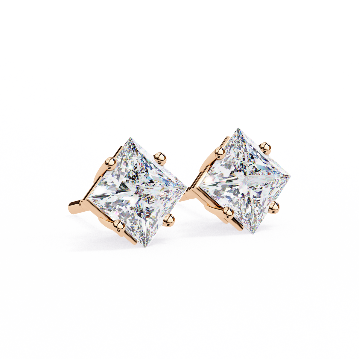 Princess Cut Natural Diamond Stud Earrings