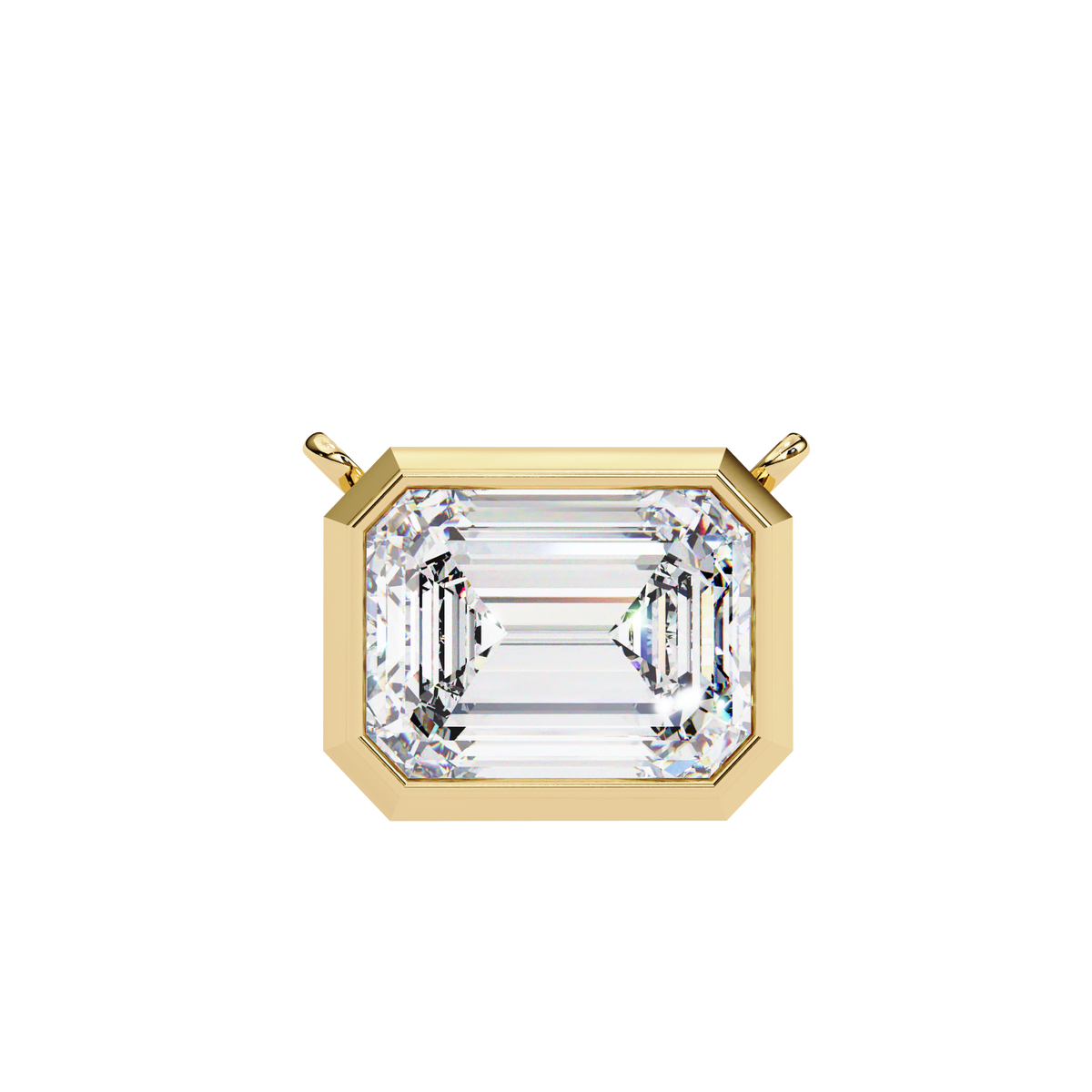 Yellow Gold Emerald Cut Diamond Bezel Solitaire Pendant