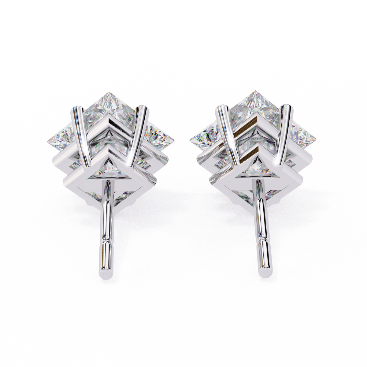 White Gold Six-Prong Crown Round Diamond Stud Earrings