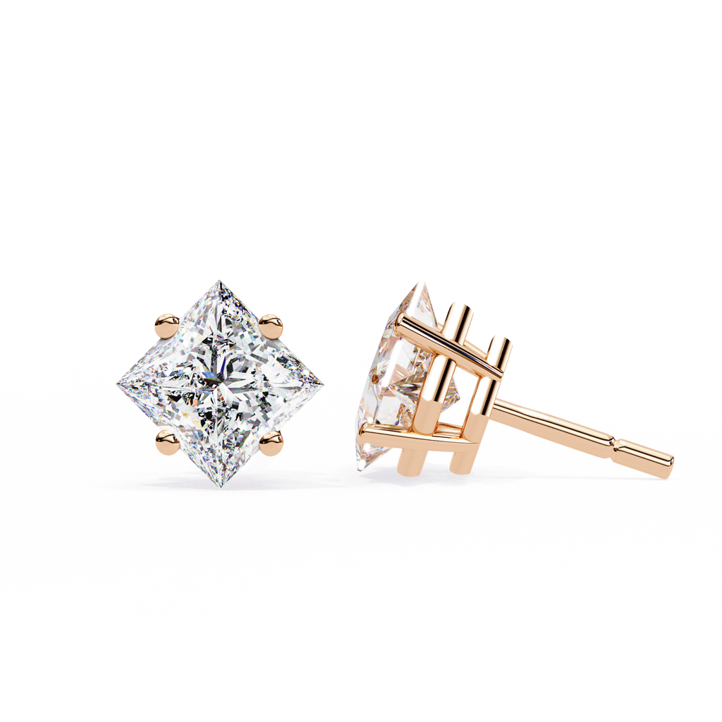 Princess Cut Natural Diamond Stud Earrings
