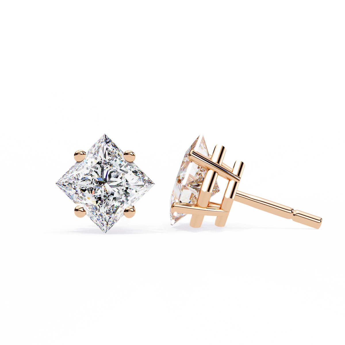 Princess Cut Natural Diamond Stud Earrings