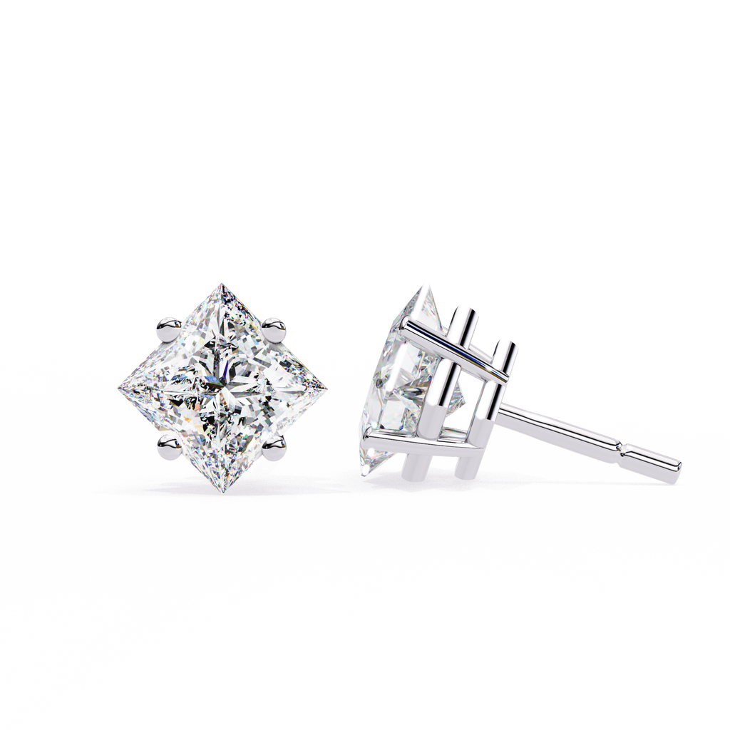 Princess Cut Natural Diamond Stud Earrings