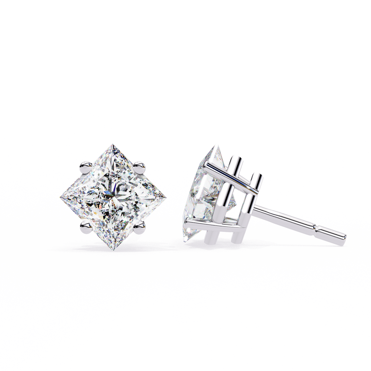 White Gold Six-Prong Crown Round Diamond Stud Earrings