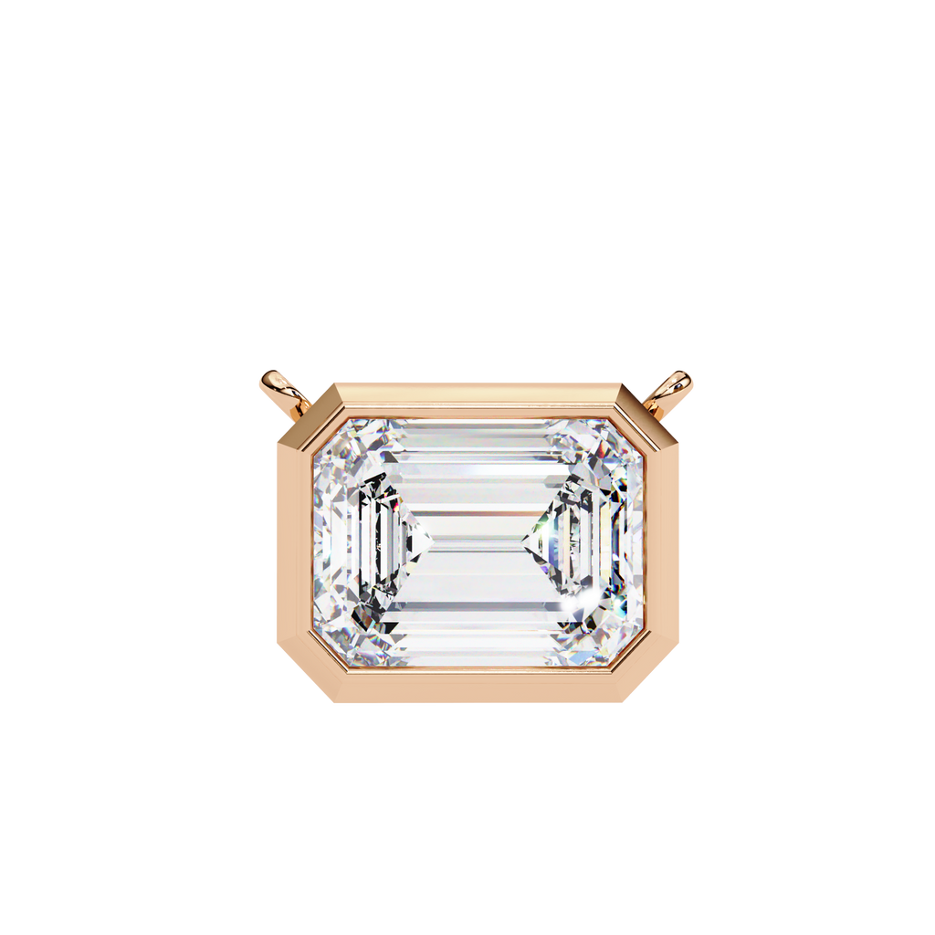 Rose Gold Emerald Cut Diamond Bezel Solitaire Pendant