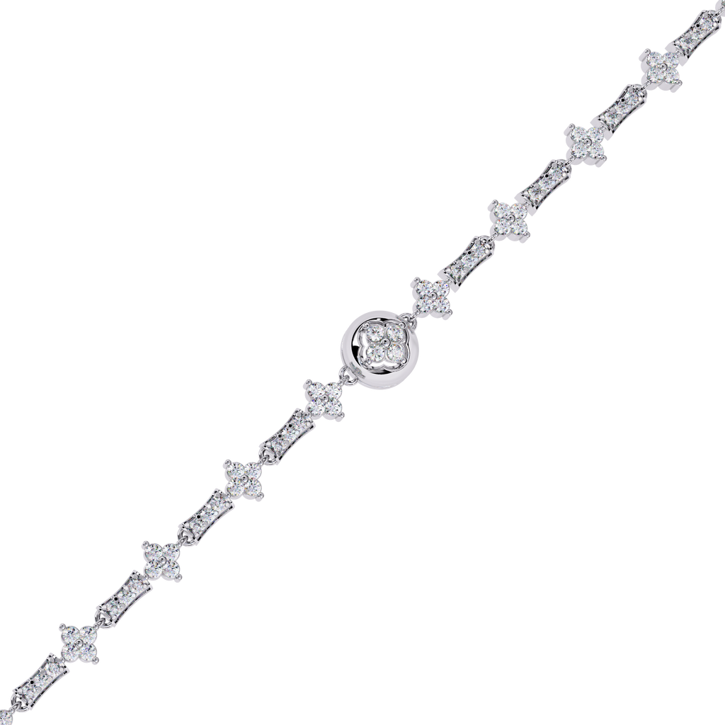 White Gold Clover Station Diamond Line Bracelet