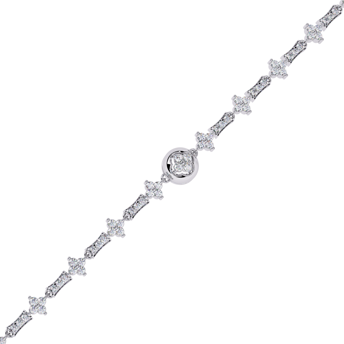 White Gold Clover Station Diamond Line Bracelet