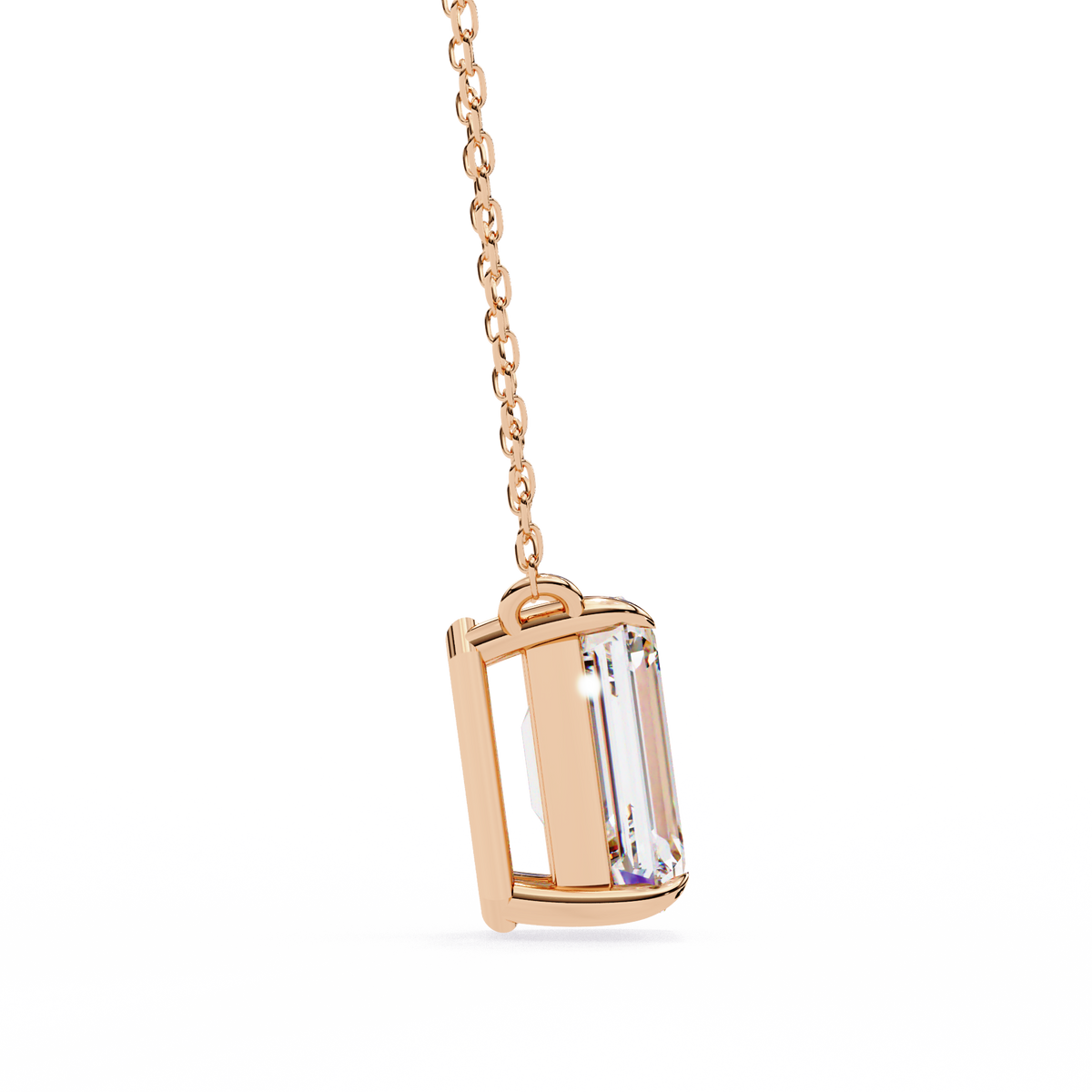 Rose Gold Emerald-Cut Diamond Solitaire Pendant