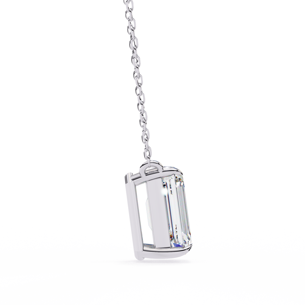 White Gold Vertical Emerald Cut Four-Claw Diamond Pendant