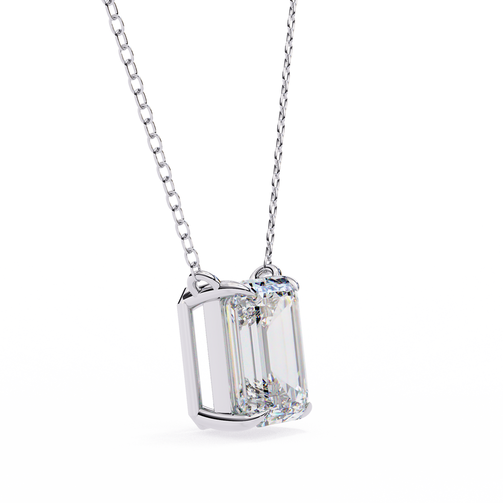 White Gold Vertical Emerald Cut Four-Claw Diamond Pendant