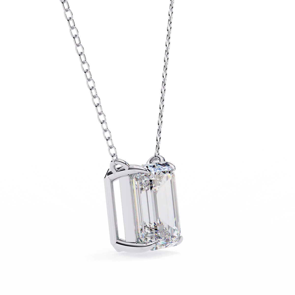 White Gold Vertical Emerald Cut Four-Claw Diamond Pendant
