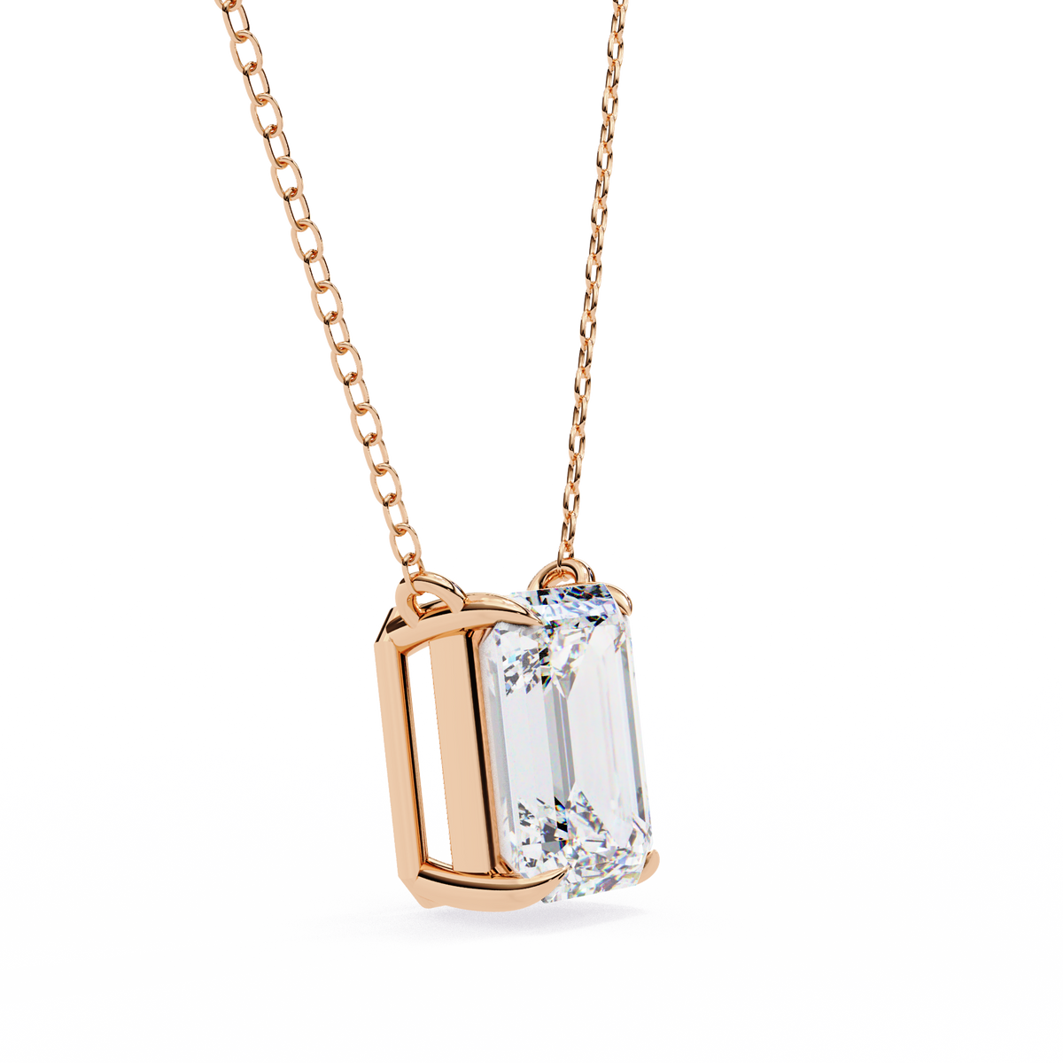 Rose Gold Emerald-Cut Diamond Solitaire Pendant