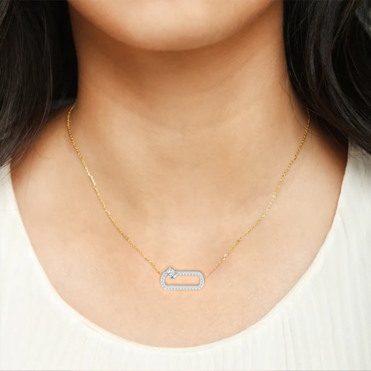 Natural Diamond Geometric Link Pendant