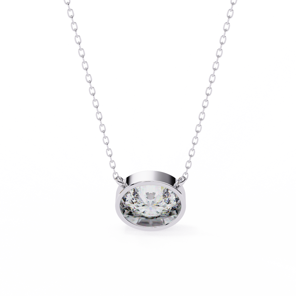 White Gold East-West Oval Solitaire Diamond Pendant