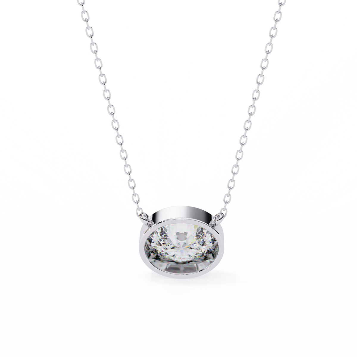 White Gold East-West Oval Solitaire Diamond Pendant