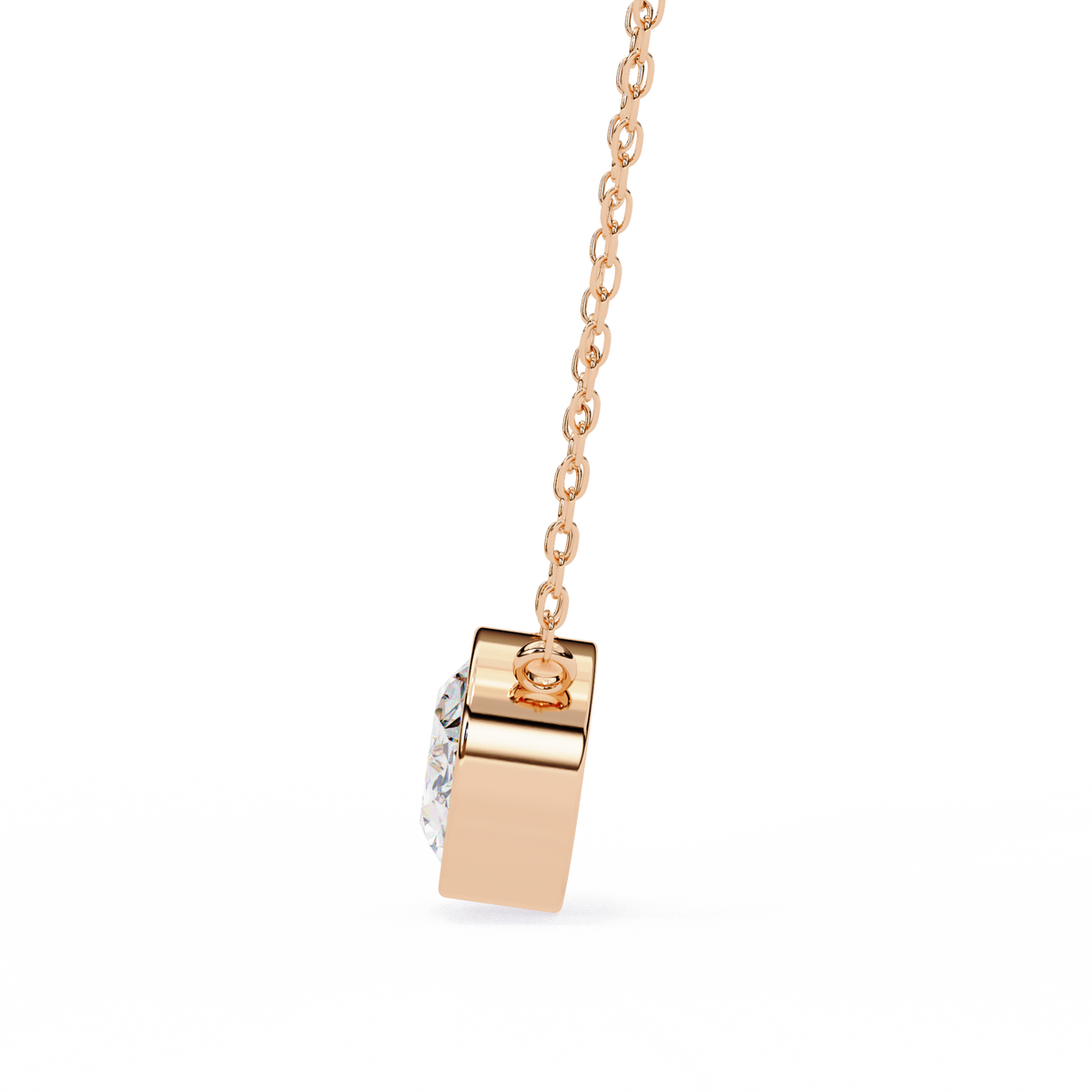 Rose Gold East-West Oval Diamond Bezel Solitaire Pendant