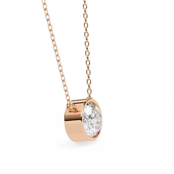 Rose Gold East-West Oval Diamond Bezel Solitaire Pendant