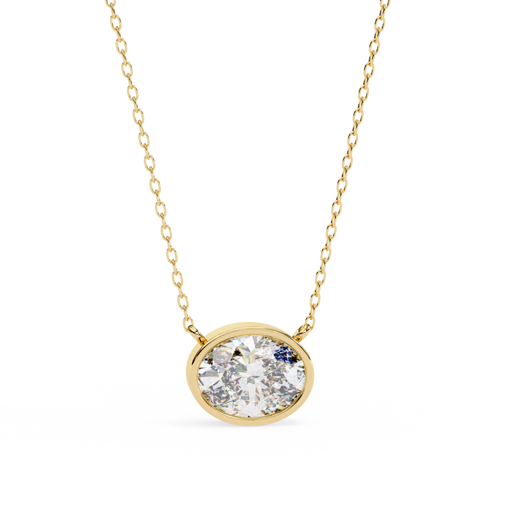 Yellow Gold East-West Oval Diamond Bezel Solitaire Pendant