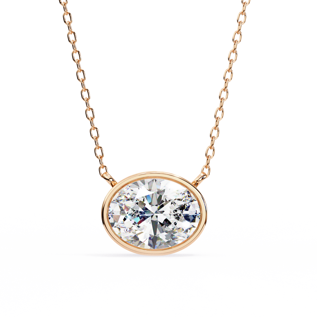 Rose Gold East-West Oval Diamond Bezel Solitaire Pendant