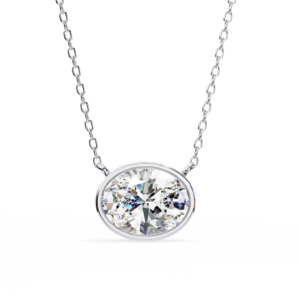 White Gold East-West Oval Solitaire Diamond Pendant