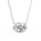White Gold East-West Oval Solitaire Diamond Pendant