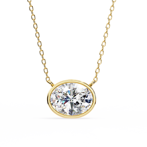 Gold East-West Oval Diamond Bezel Solitaire Pendant