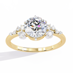 Yellow Gold Round Diamond Scattered Cluster Shoulder Solitaire Ring