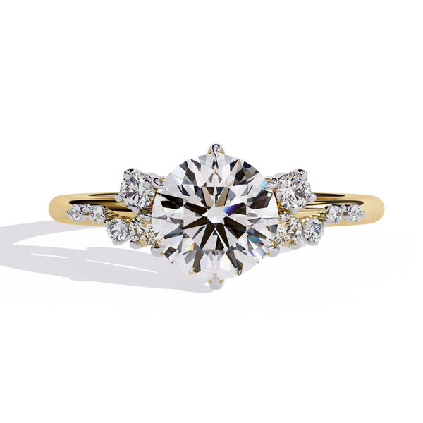 Yellow Gold Round Diamond Scattered Cluster Shoulder Solitaire Ring