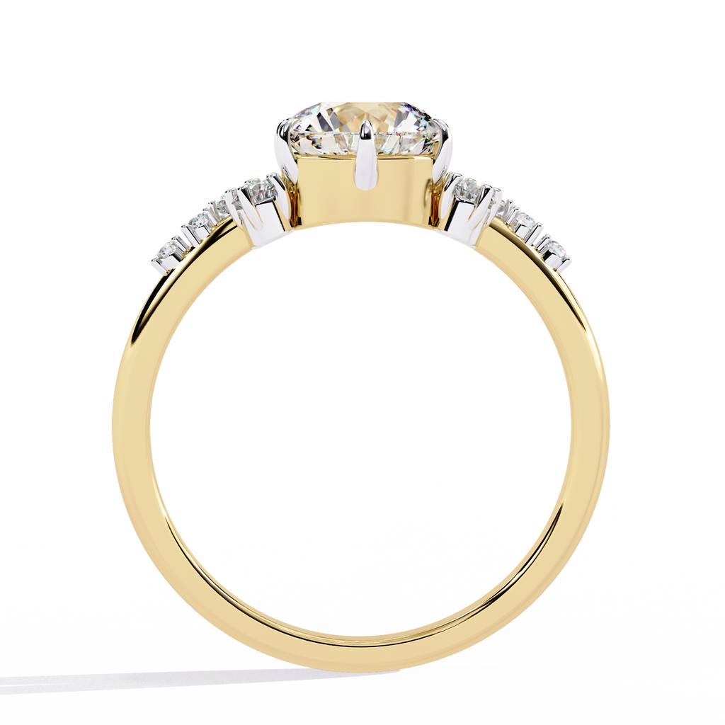 Yellow Gold Round Diamond Scattered Cluster Shoulder Solitaire Ring