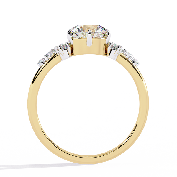 Yellow Gold Round Diamond Scattered Cluster Shoulder Solitaire Ring