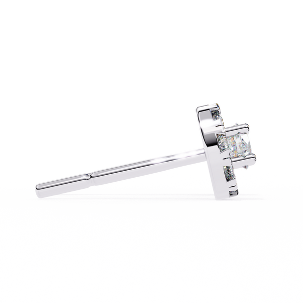 White Gold Round Halo Cluster Diamond Stud Earrings