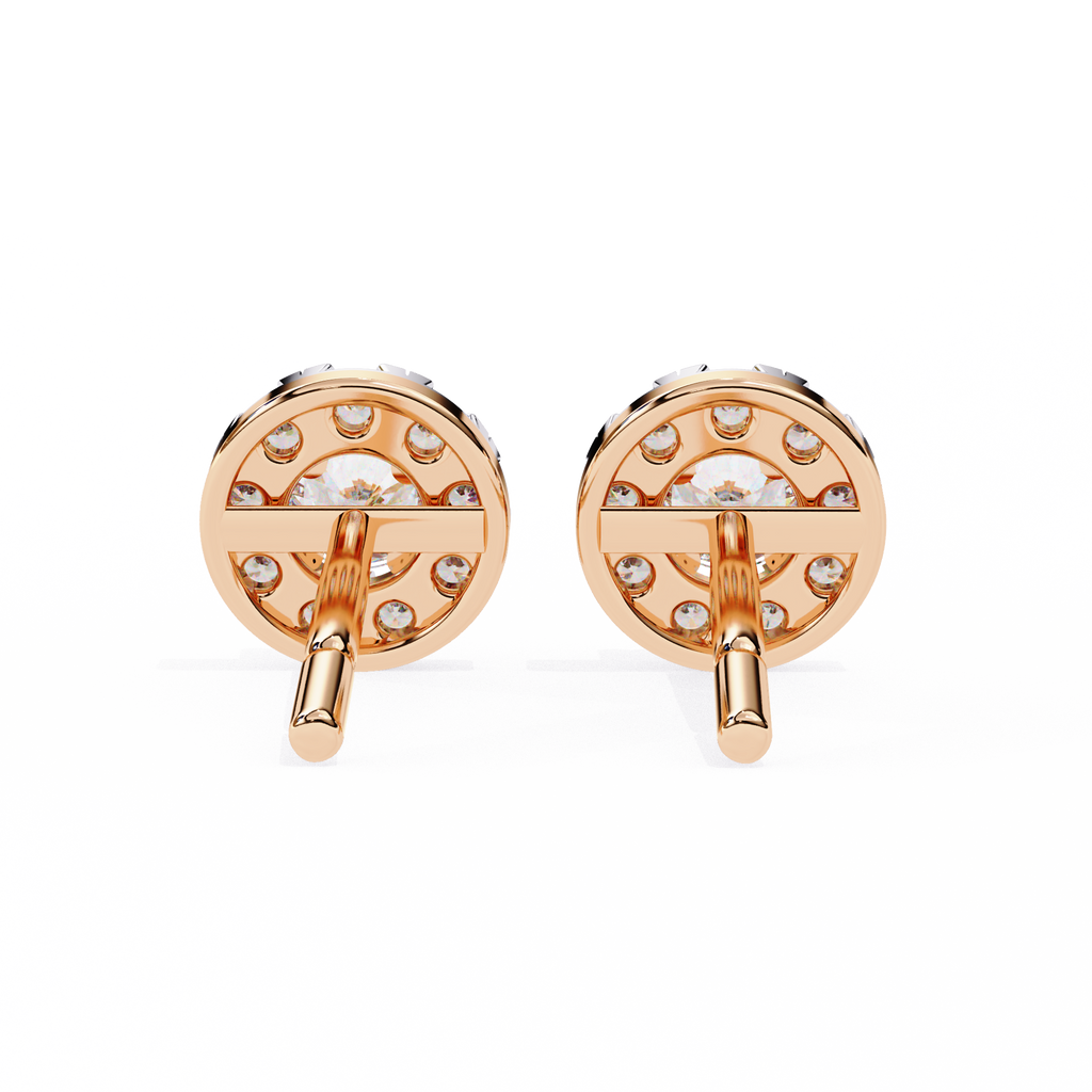 Rose Gold Round Halo Cluster Diamond Stud Earrings