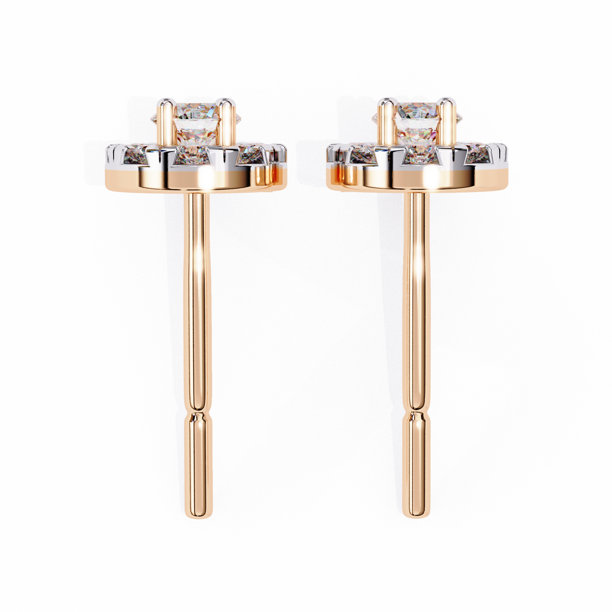 Rose Gold Round Halo Cluster Diamond Stud Earrings