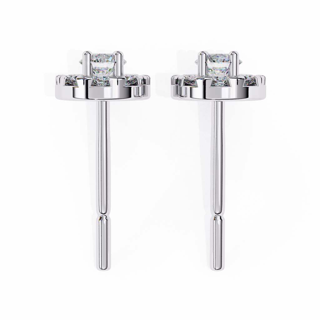 White Gold Round Halo Cluster Diamond Stud Earrings