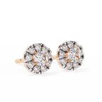 Rose Gold Round Halo Cluster Diamond Stud Earrings