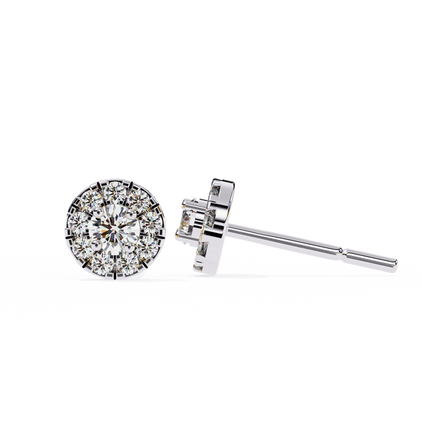White Gold Round Halo Cluster Diamond Stud Earrings