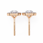 Rose Gold Radiant Cut Diamond Halo Stud Earrings