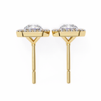 Yellow Gold Radiant Cut Diamond Halo Stud Earring