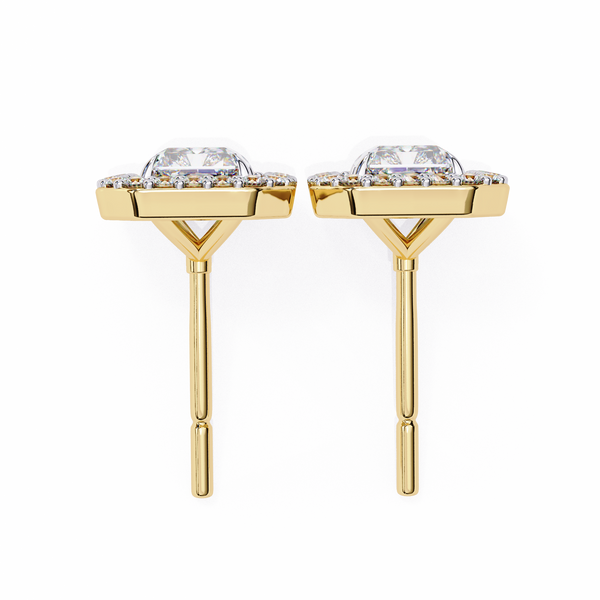 Gold Radiant Cut Diamond Halo Stud Earring