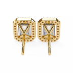 Yellow Gold Radiant Cut Diamond Halo Stud Earring