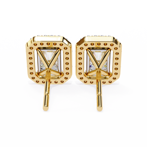 Gold Radiant Cut Diamond Halo Stud Earring