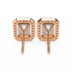 Rose Gold Radiant Cut Diamond Halo Stud Earrings