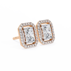 Rose Gold Radiant Cut Diamond Halo Stud Earrings