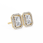Yellow Gold Radiant Cut Diamond Halo Stud Earring