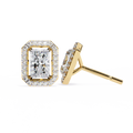 Yellow Gold Radiant Cut Diamond Halo Stud Earring