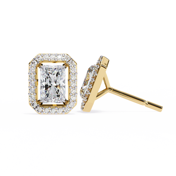 Gold Radiant Cut Diamond Halo Stud Earring